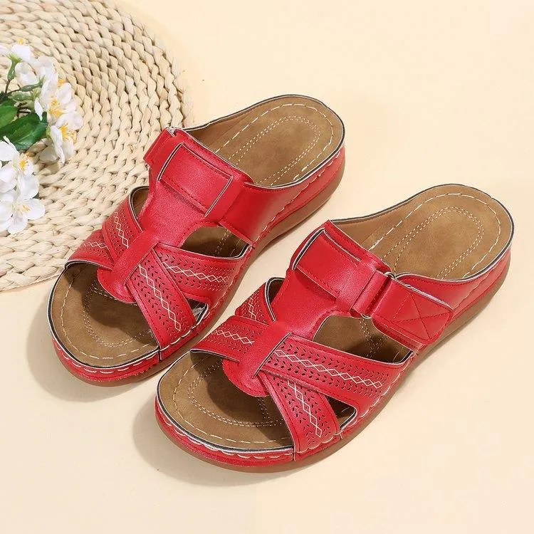 Cutout Leather Wedge Sandals, image 9