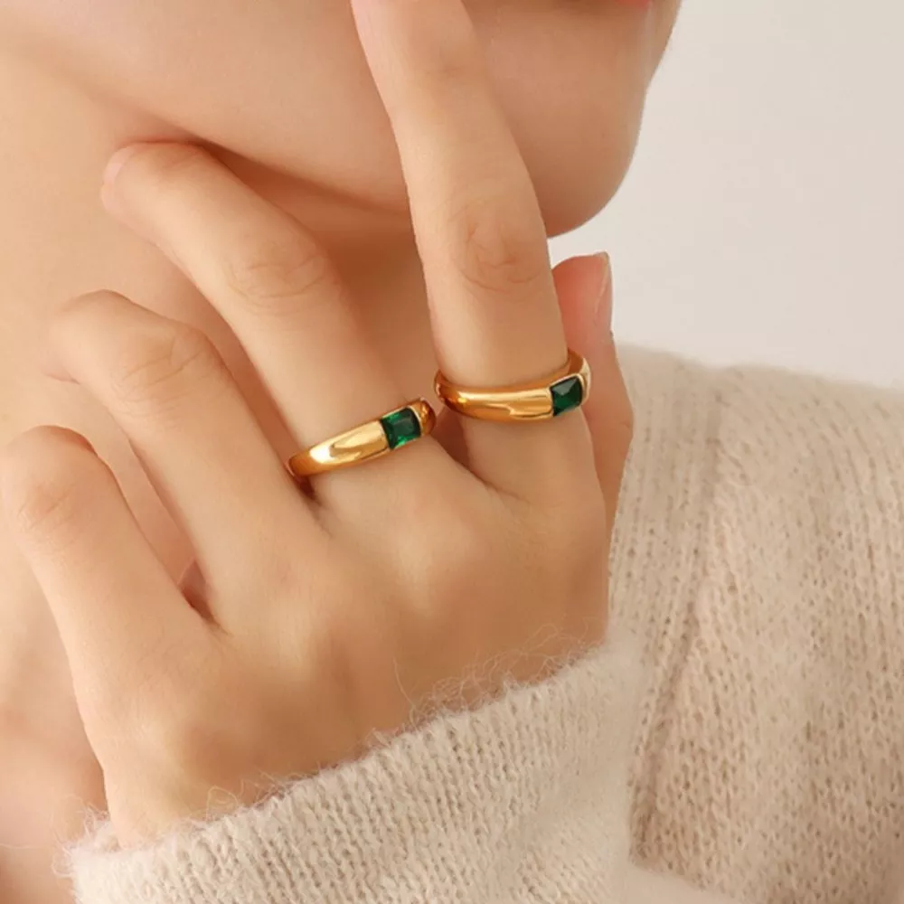 18K Gold-Plated Titanium Steel Zircon Ring, image 5