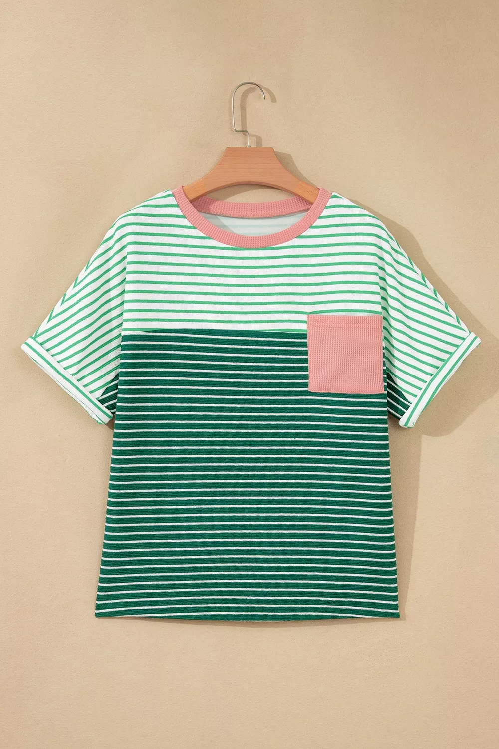 Stripe Contrast Print Color Block Detail Relaxed Tee