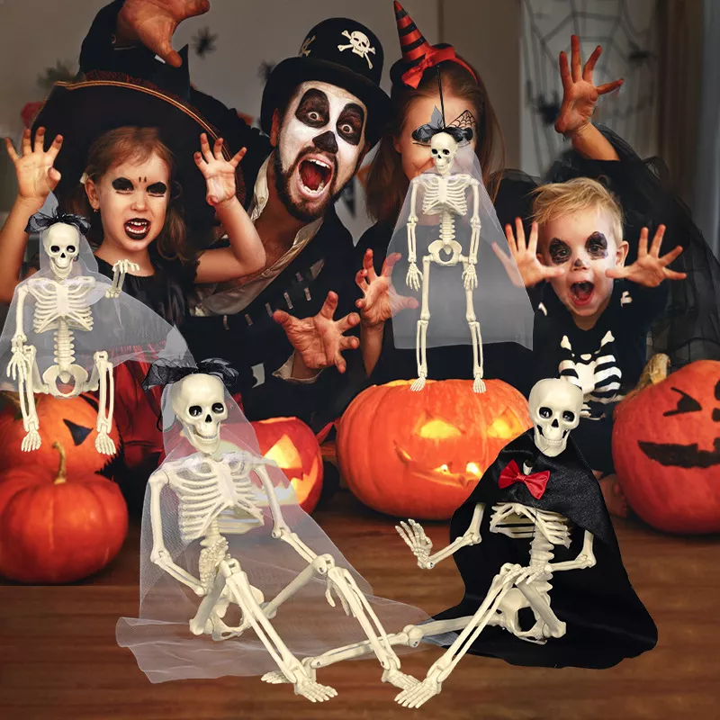 Halloween Posable Skeleton Couple with Wedding Veil and Cape, image 6