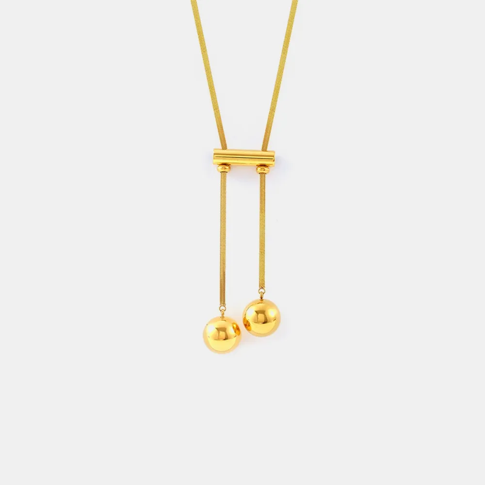 18K Gold-Plated Titanium Steel Hollow Bead Necklace, image 6