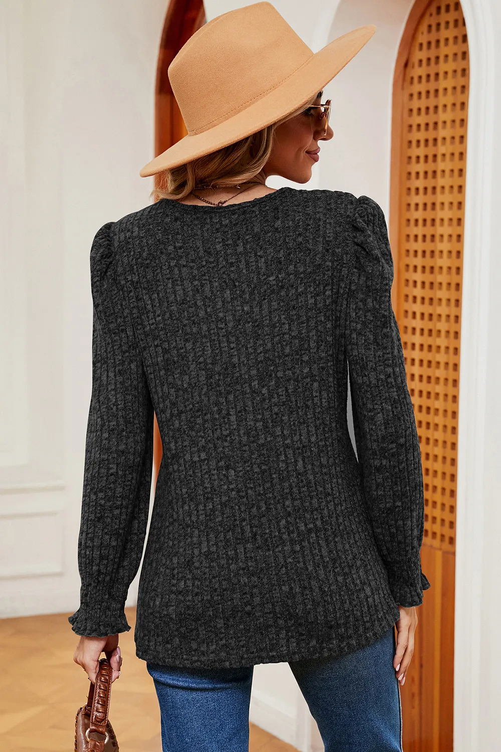 Square Neck Flounce Sleeve T-Shirt, image 16