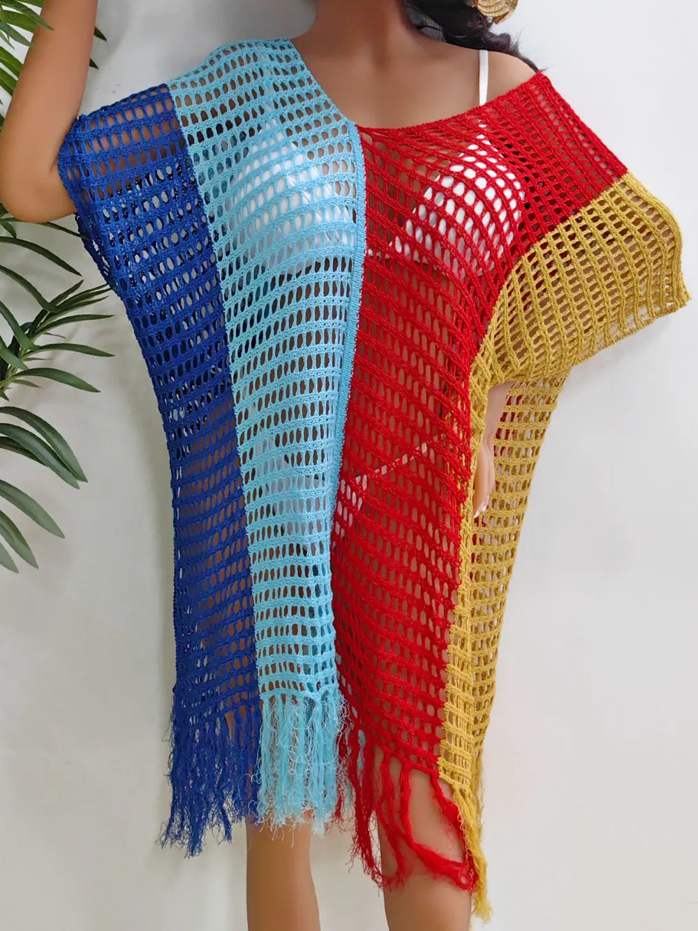 Fringe Color Block Scoop Neck Cover Up, image 15