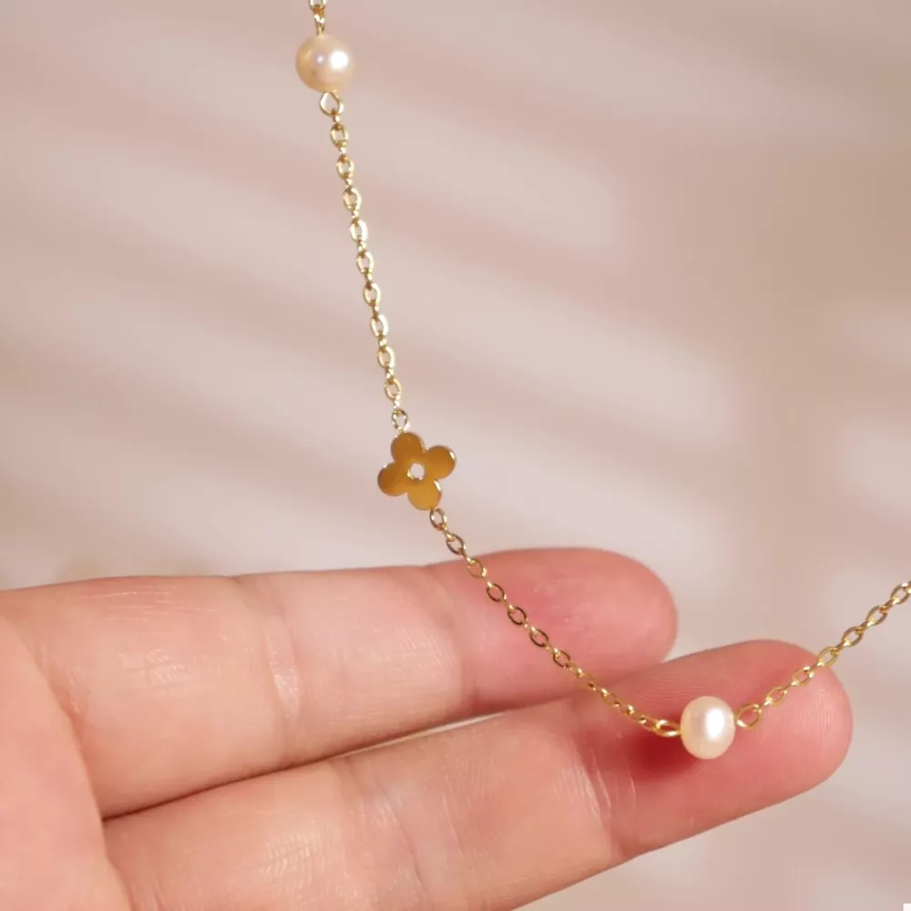 Freshwater Pearl 18K Gold-Plated Flower Necklace, image 7
