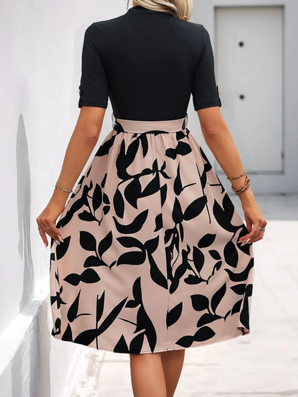 Tied Printed Mock Neck Short Sleeve Dress, image 7