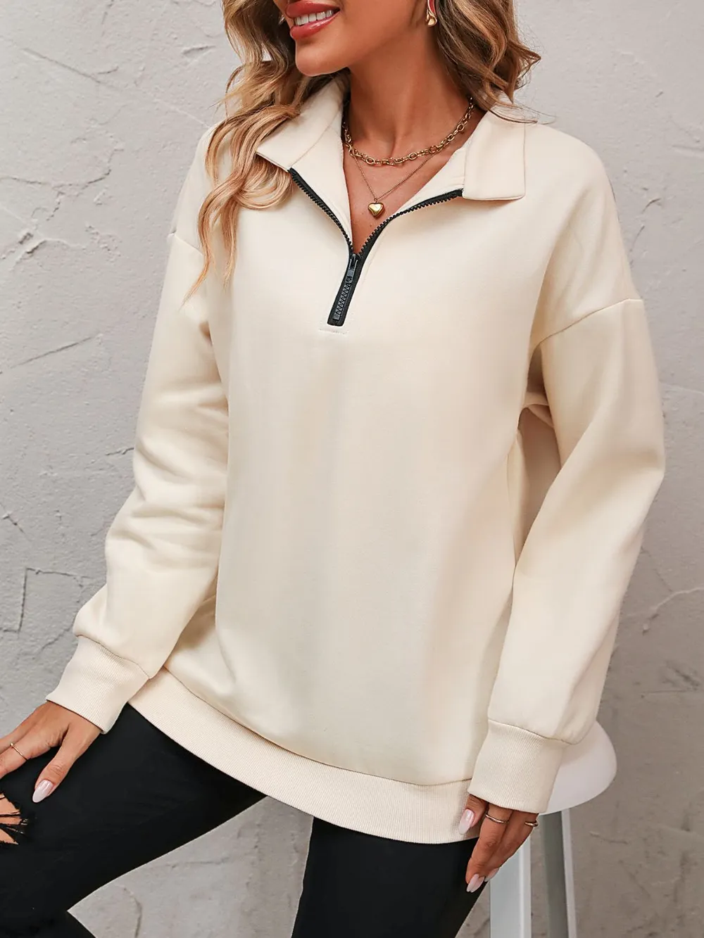 Zip-Up Dropped Shoulder Sweatshirt, image 17
