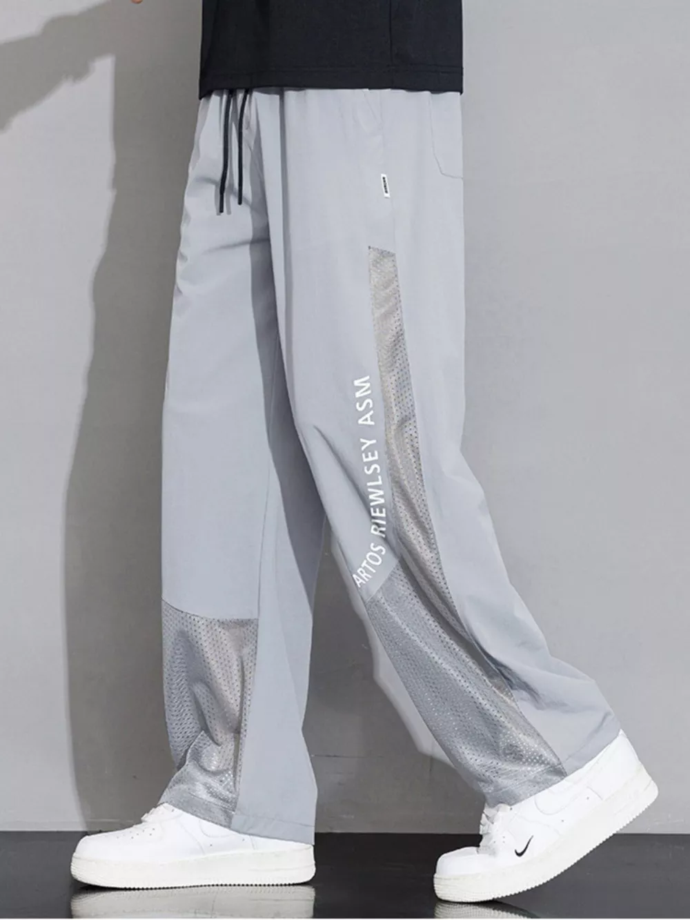 Men's Plus Size Drawstring Wide Leg Mesh Panel Pants, image 3