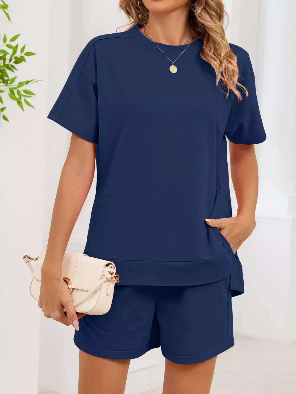 Round Neck Short Sleeve T-Shirt and Shorts Set, image 8