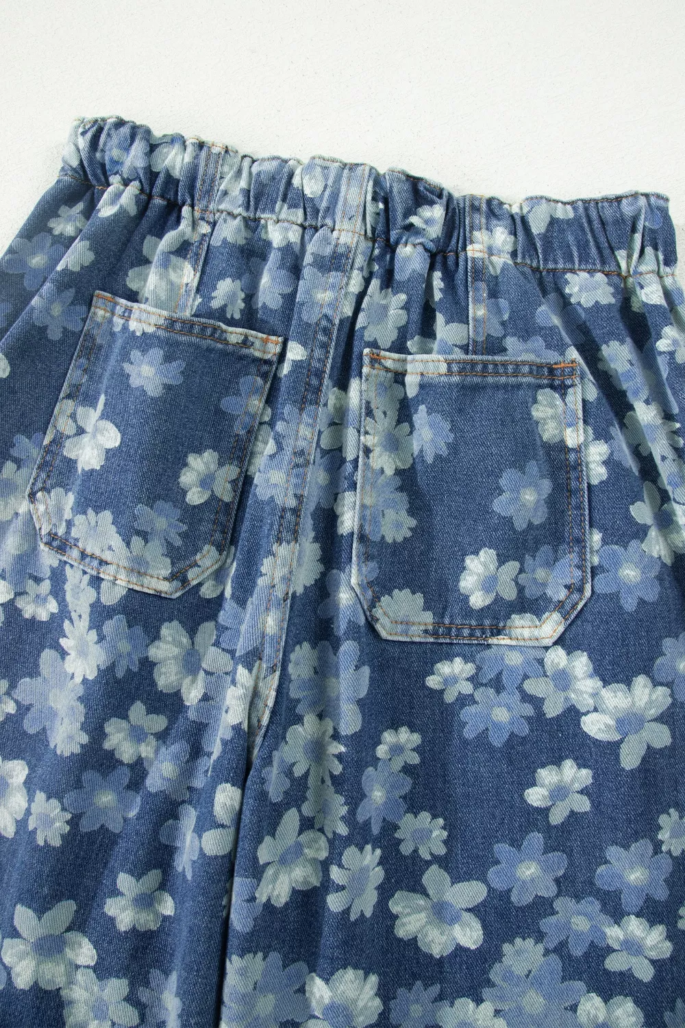 Dainty Floral Printed Drawstring Barrel Jeans, image 9