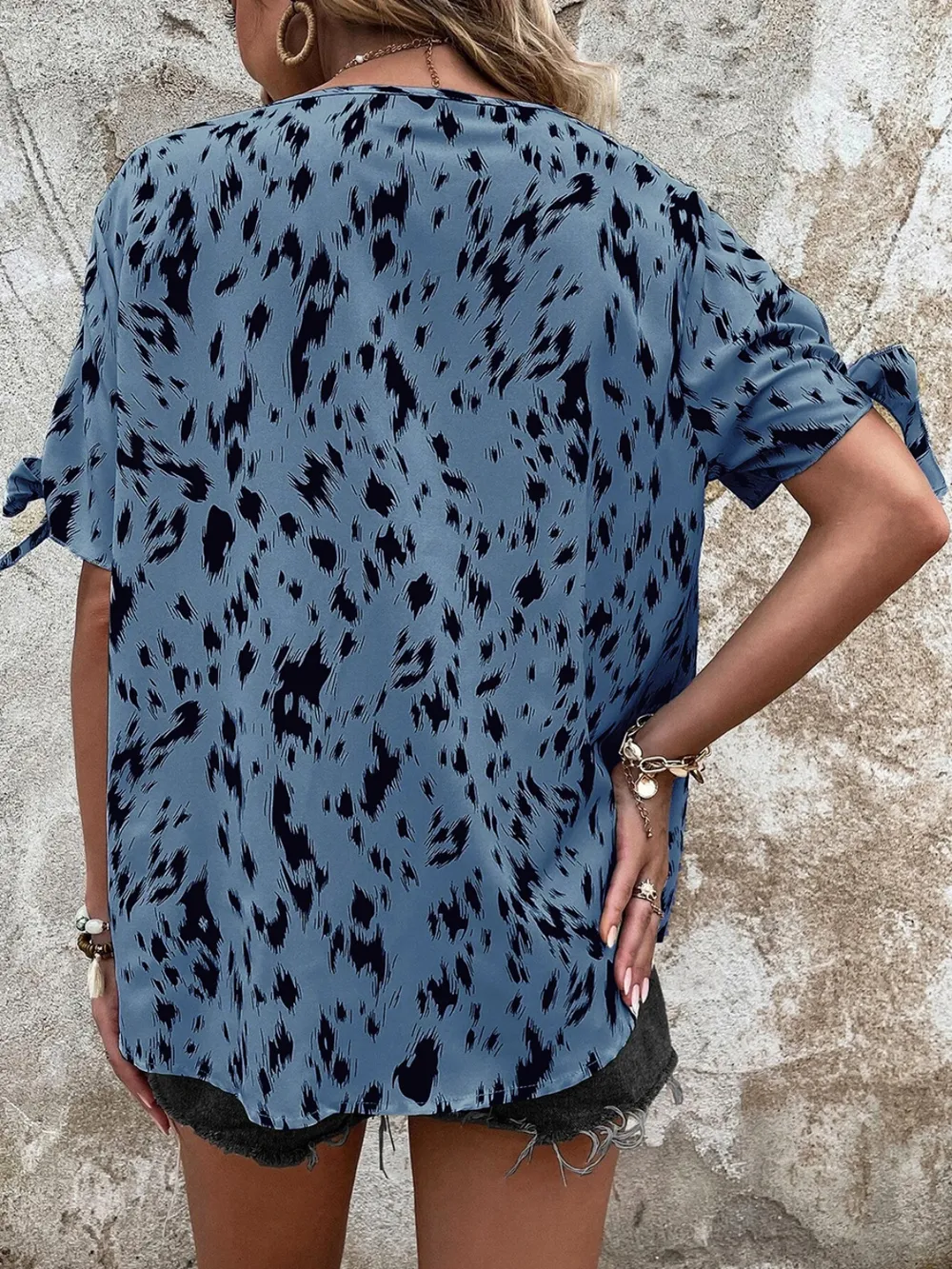 Tied Printed Boat Neck Blouse, image 13