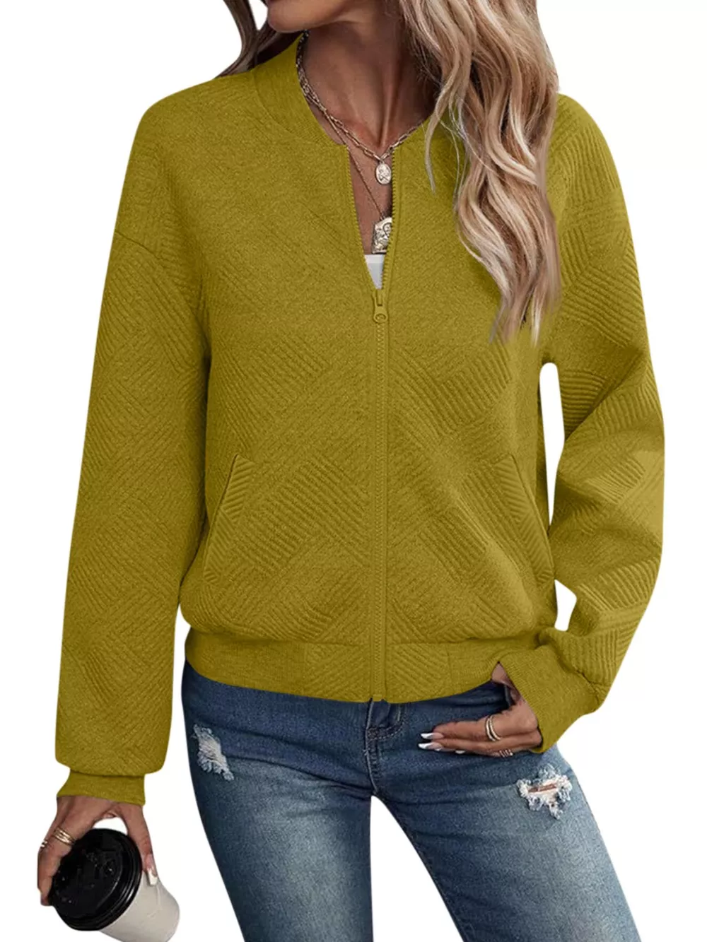 Textured Knit Zip-Up Bomber Jacket, image 34