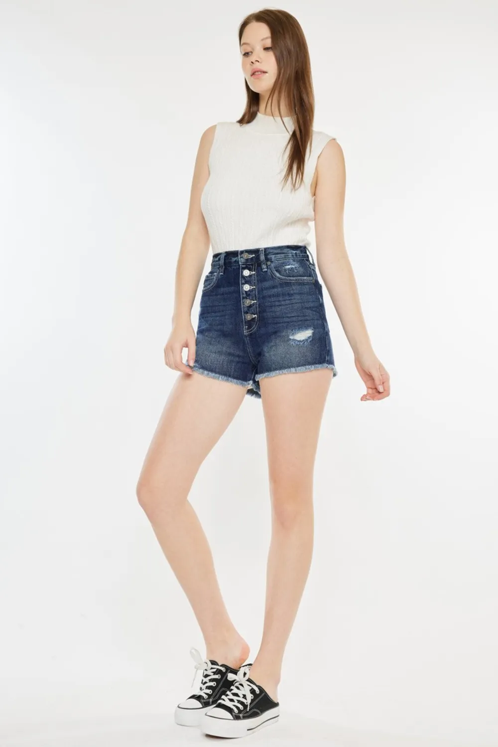 Raw Hem Button Fly Denim Shorts, image 7