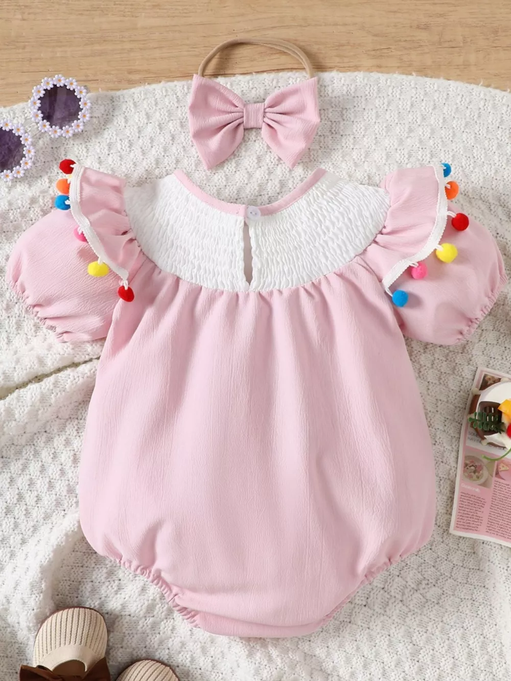 Children's Embroidered Smocked One-Piece with Headband, image 6