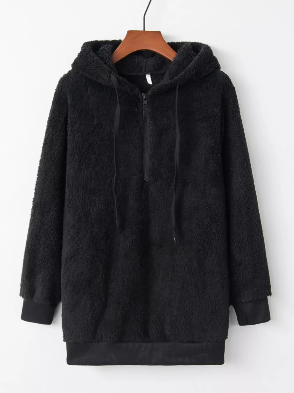 Full Size Half Zip Drawstring Fleece Hoodie Plus Size, image 20