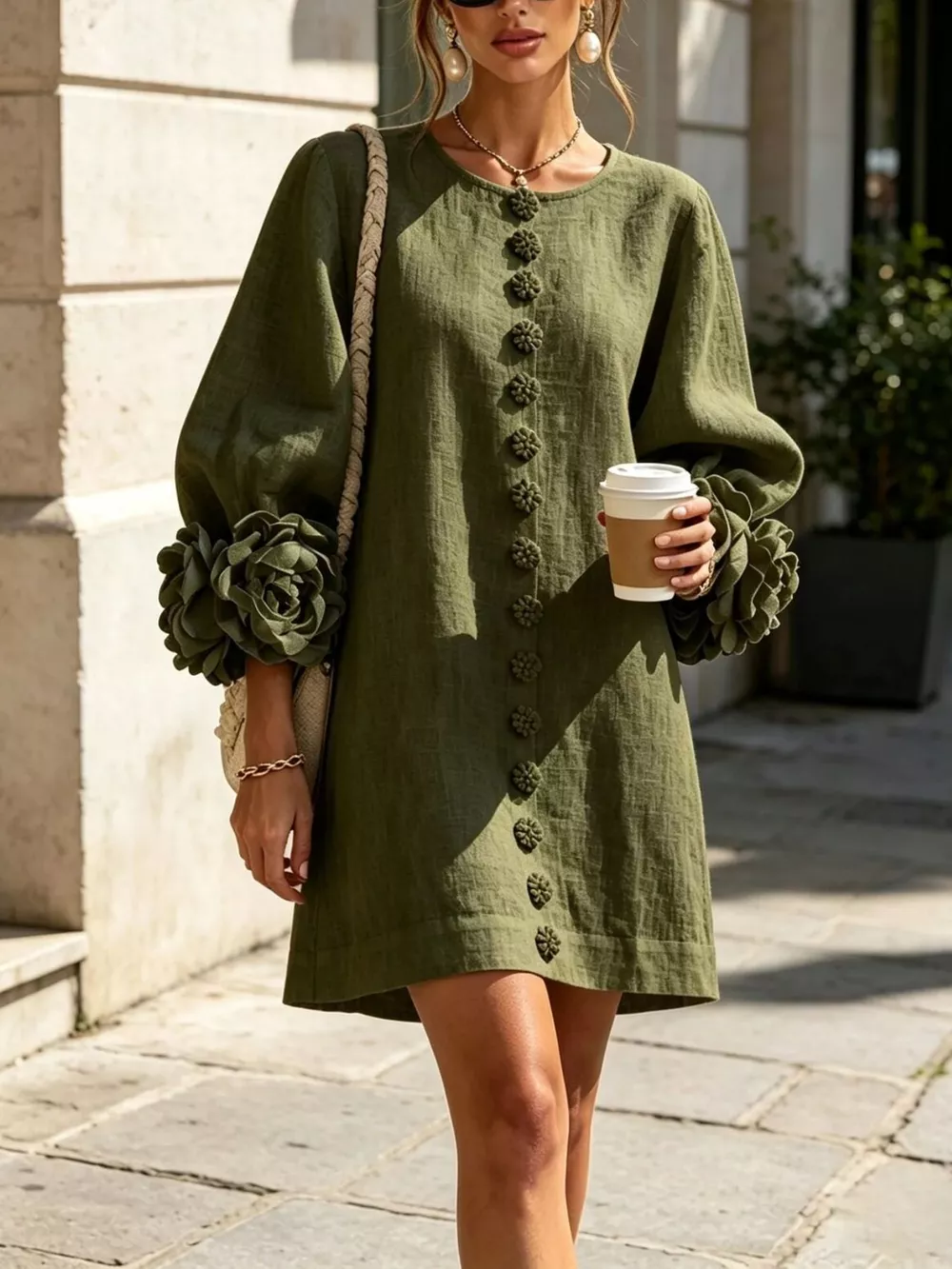 Full Size 3D Floral Round Neck Mini Dress Plus Size, image 9
