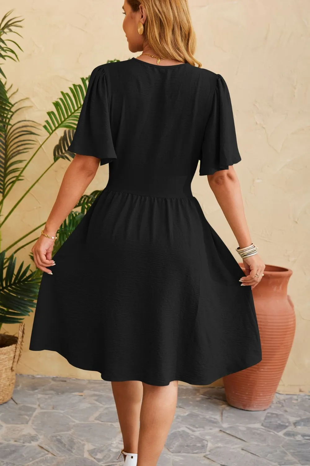 Ruched Surplice Short Sleeve Dress, image 12