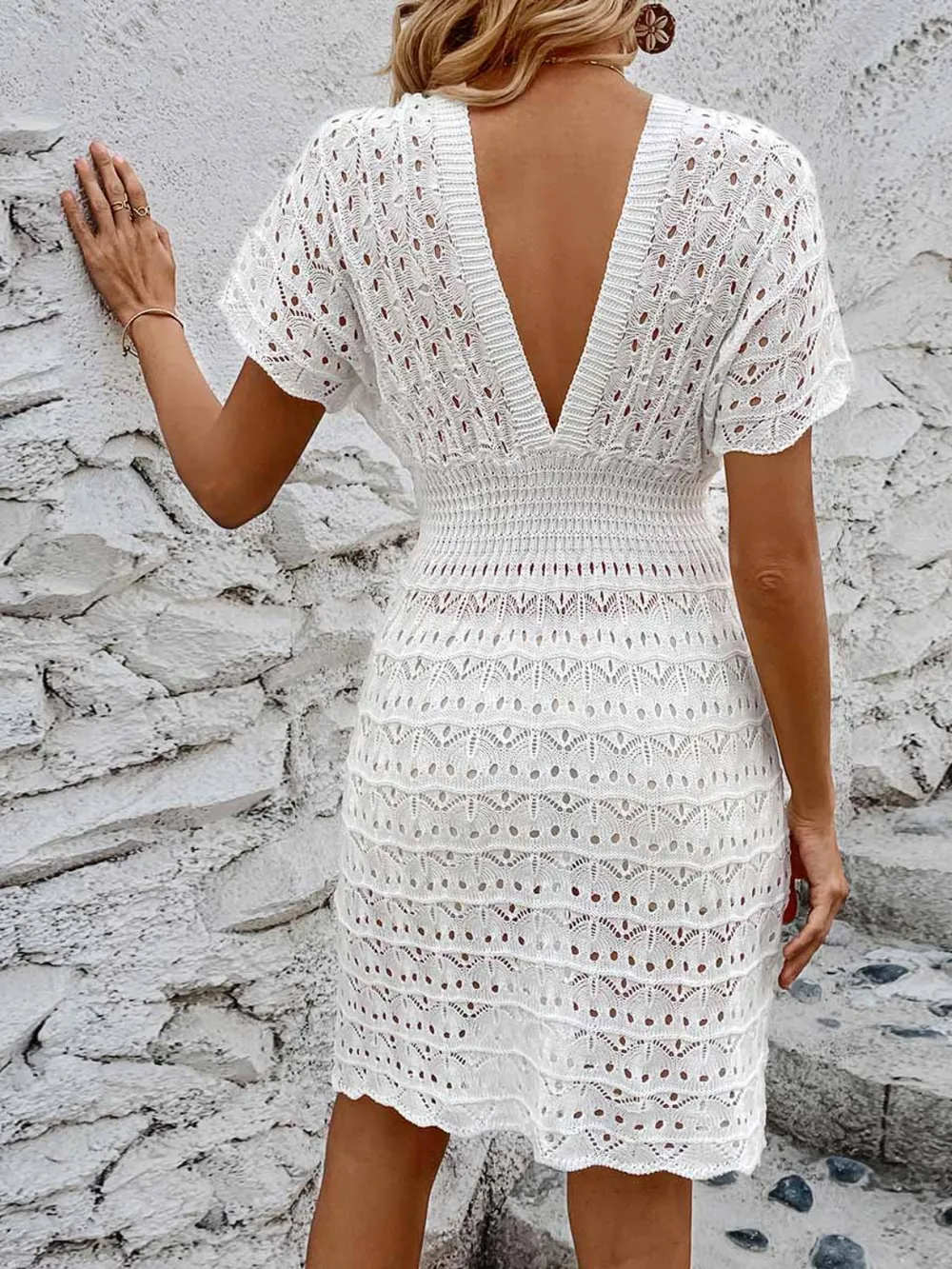 Openwork Plunge Short Sleeve Cover-Up Dress, image 13