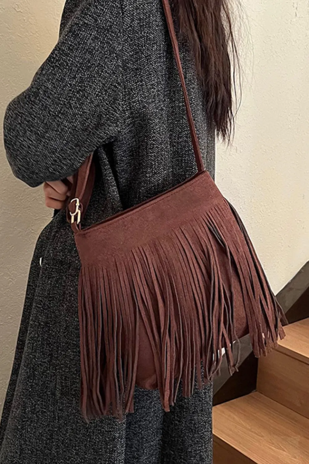 Suede Fringe Shoulder Bag, image 7
