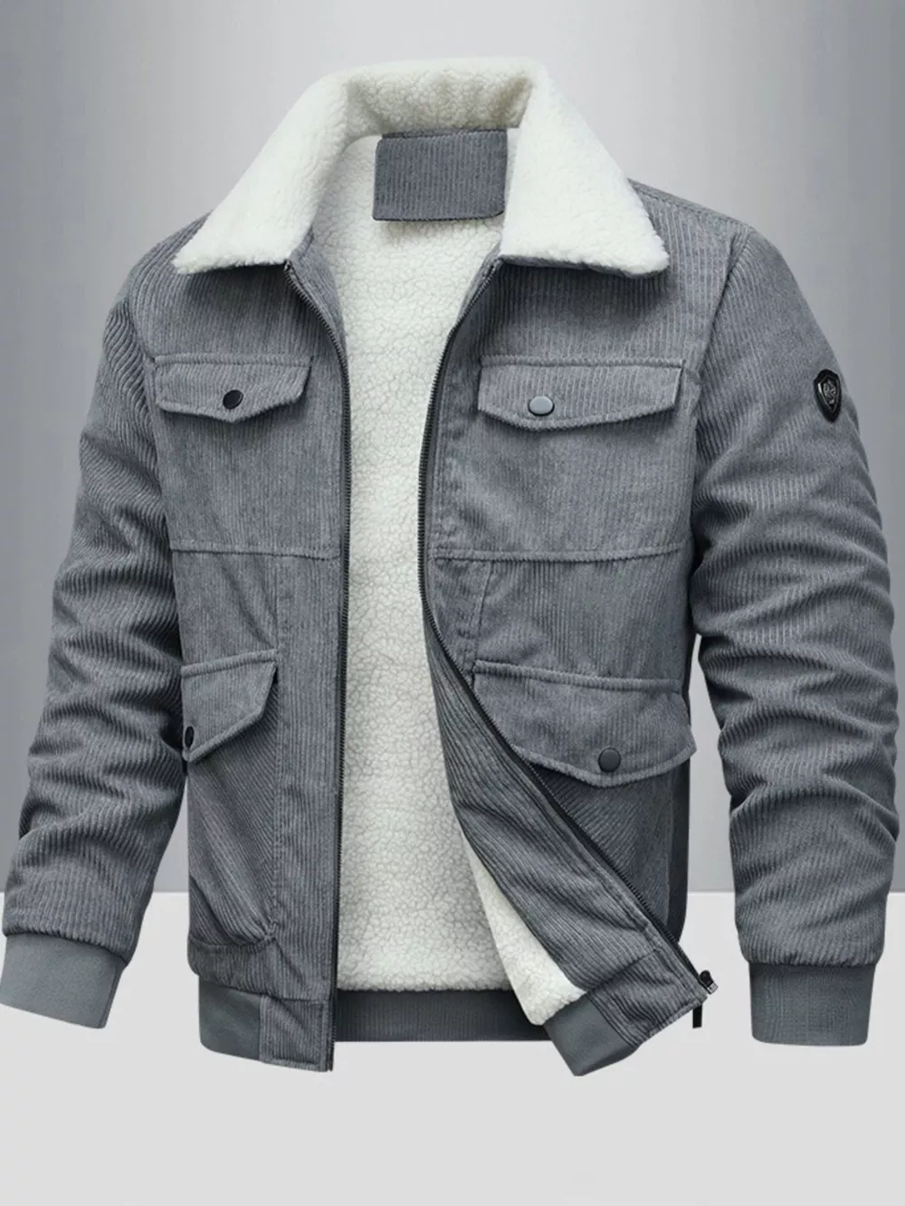 Men's Full Size Corduroy Sherpa Lined Winter Jacket Plus Size, image 2