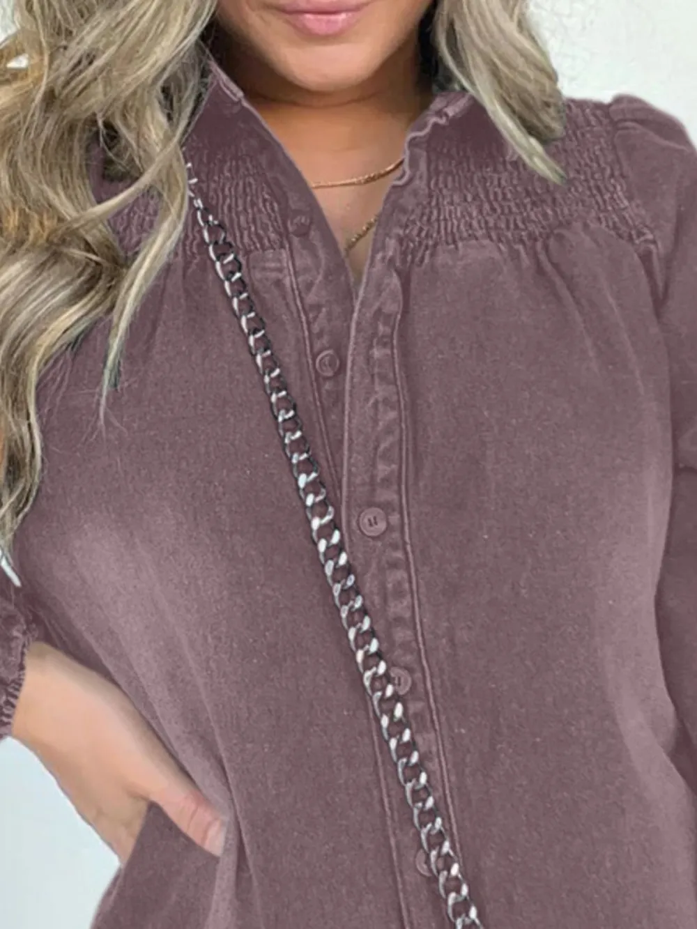 Full Size Button Front Long Sleeve Denim Dress Plus Size, image 5