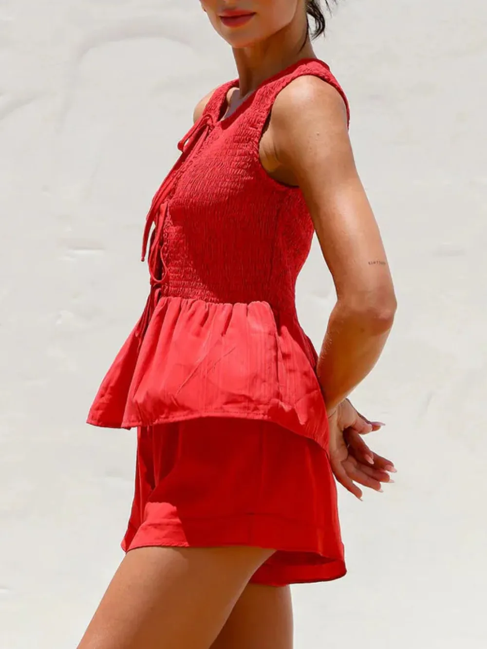 Tied Front Smocked Top and Shorts Set, image 3
