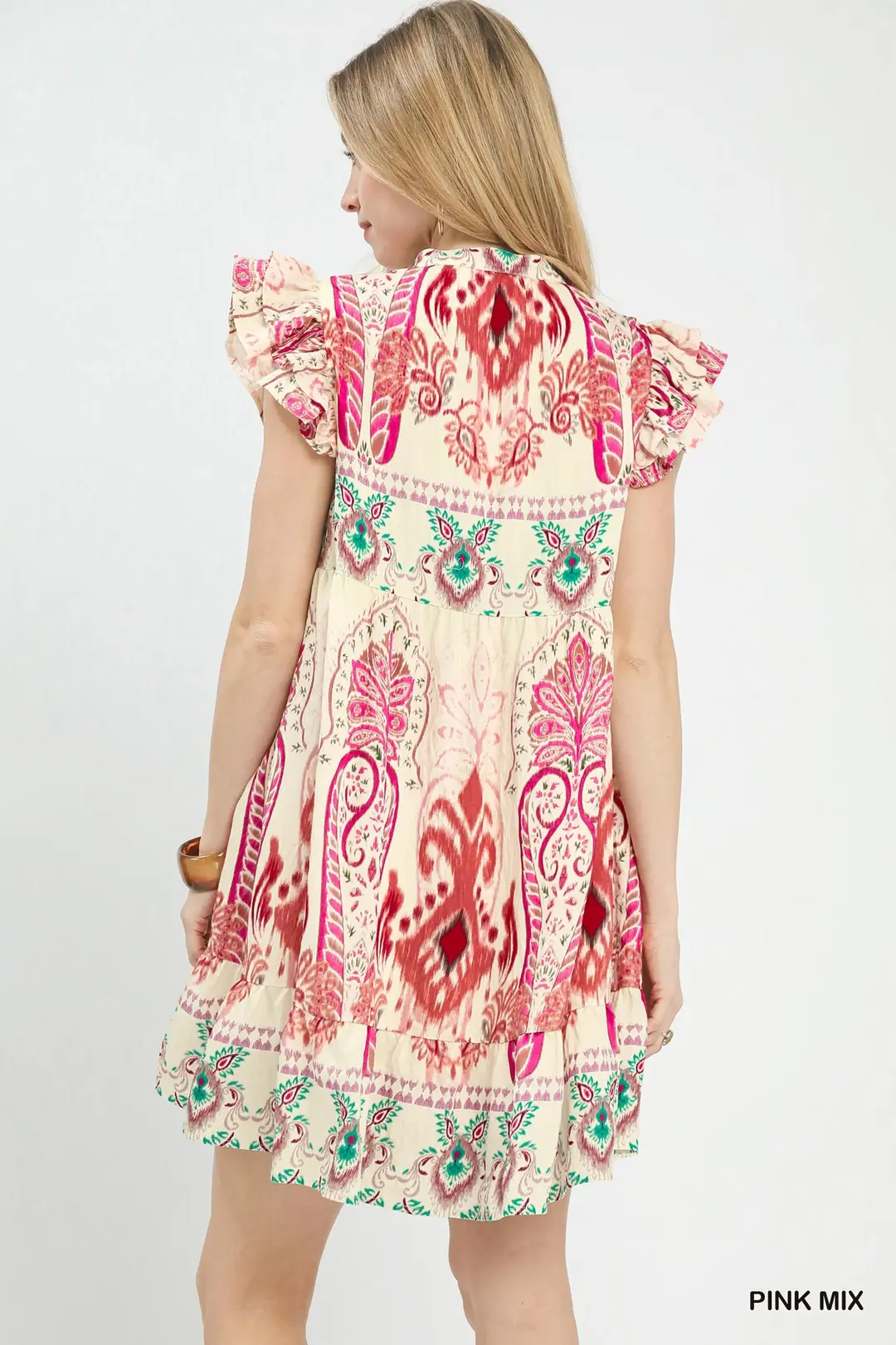 Mix Ruffle Sleeve Boho Print Dress, image 3
