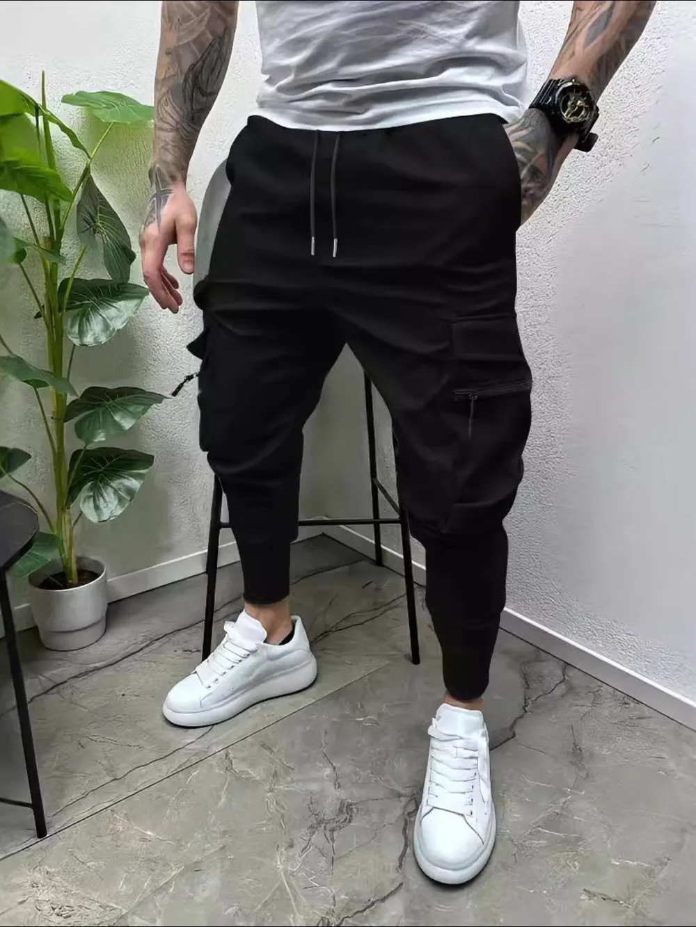 Men's Full Size Drawstring Pants with Pockets Plus Size, image 2