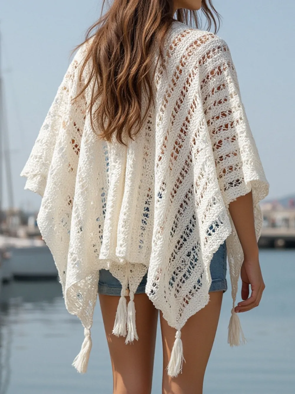 Openwork Tassel Open Front Knit Cover Up, image 10