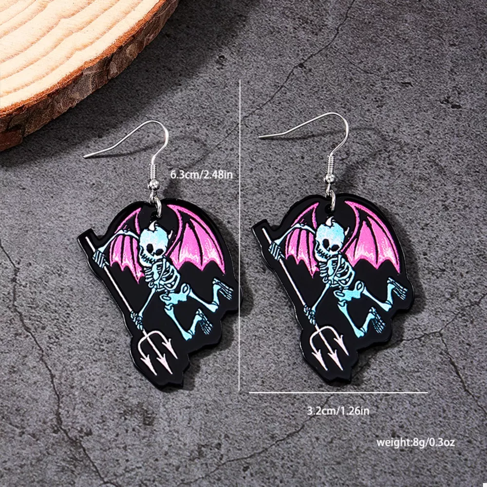 Halloween Spooky Skeleton Devil Wing Dangle Earrings, image 5