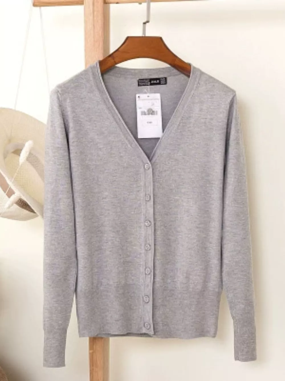 Classic V-Neck Button-Down Knit Cardigan, image 47