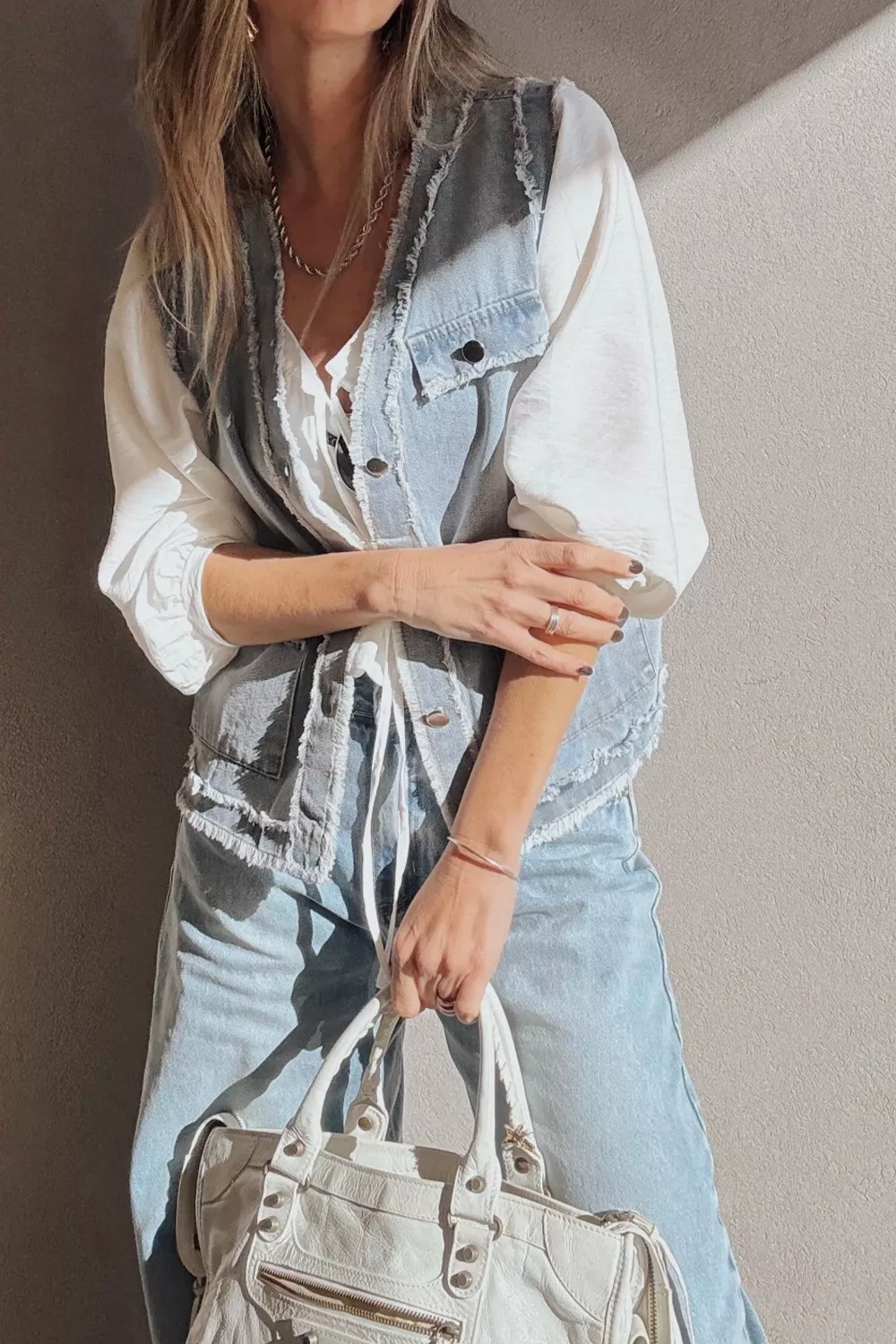 Frayed Edge Flap Pockets Denim Vest Jacket, image 9