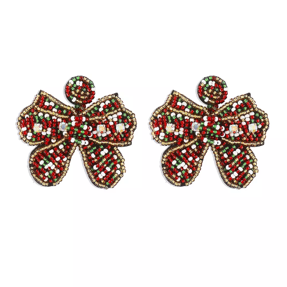 Beaded Bowknot Christmas Earrings, image 5