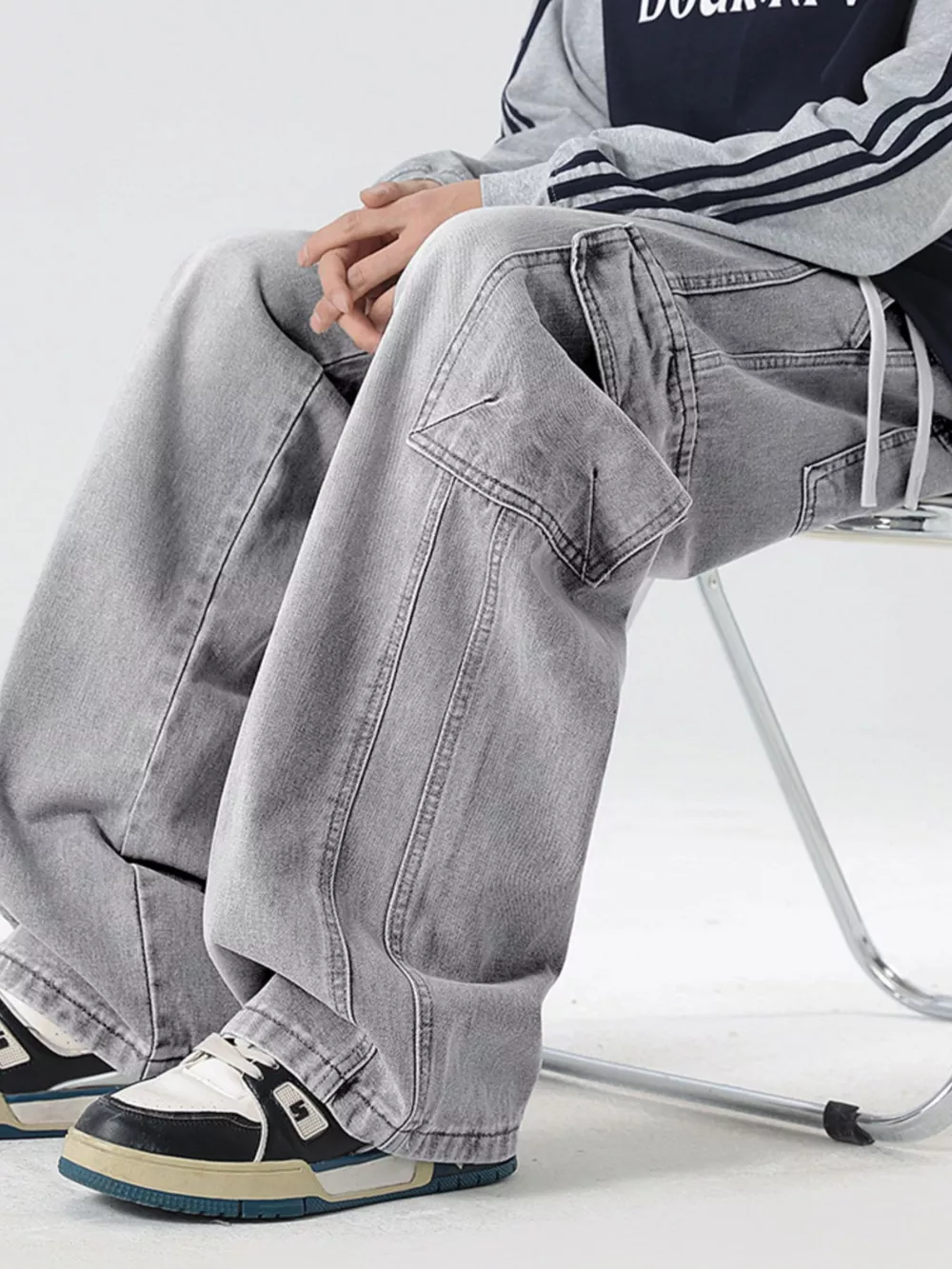 Men's Full Size Wash Wide Leg Cargo Jeans Plus Size, image 2