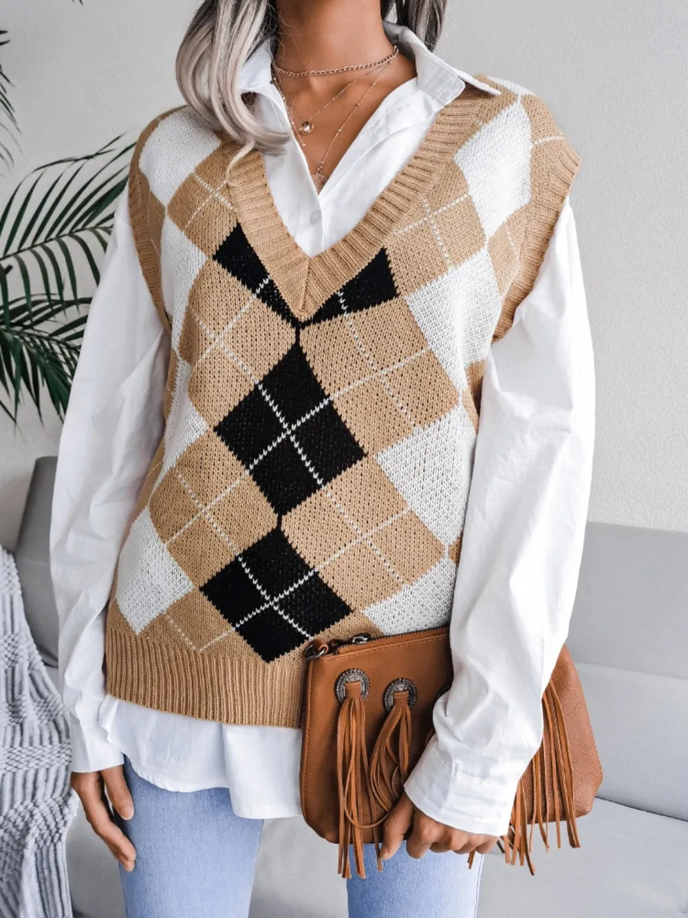 Plaid V-Neck Sweater Vest, image 2