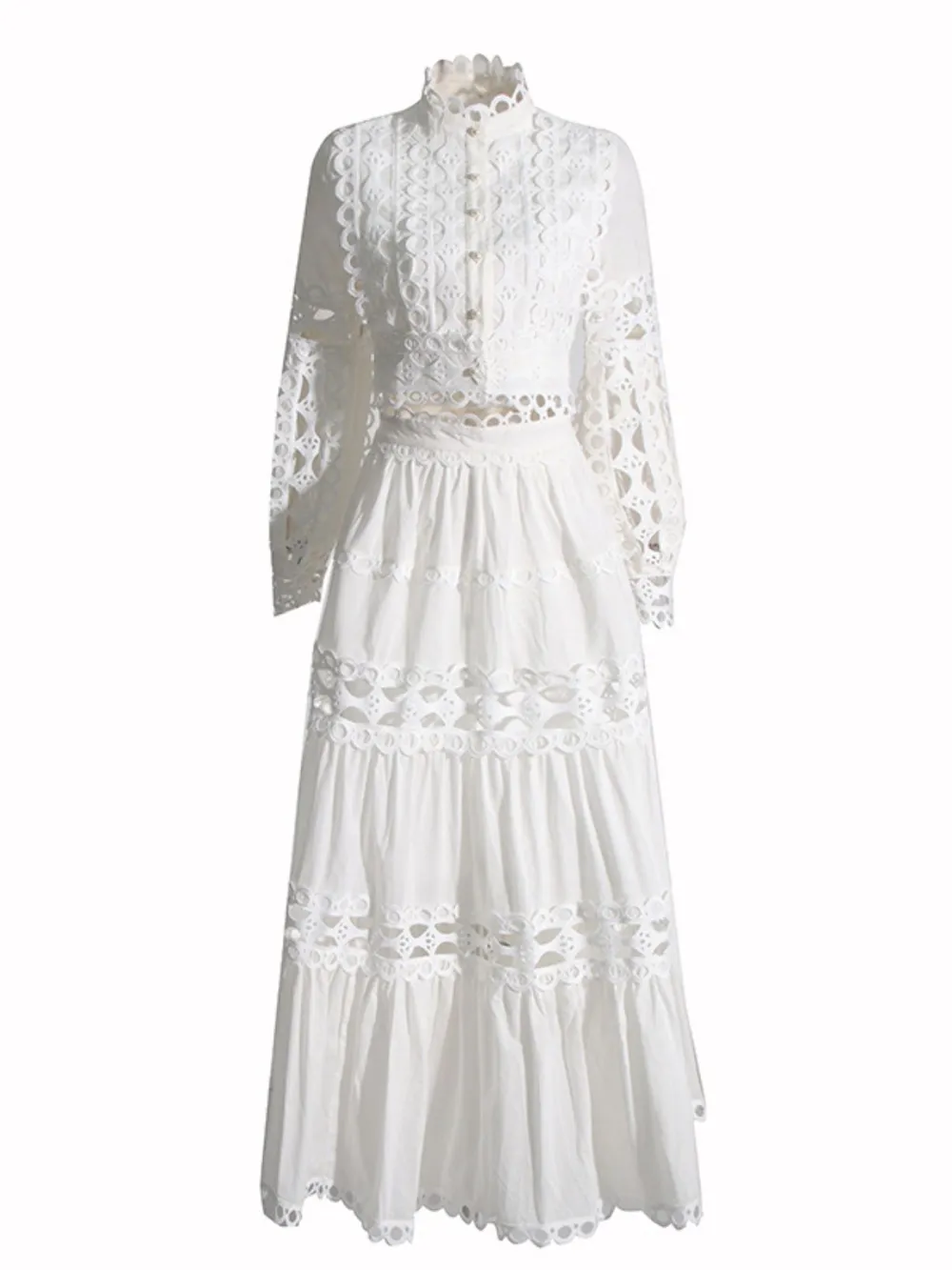 Lace Button Up Long Sleeve Top and Skirt Set, image 8