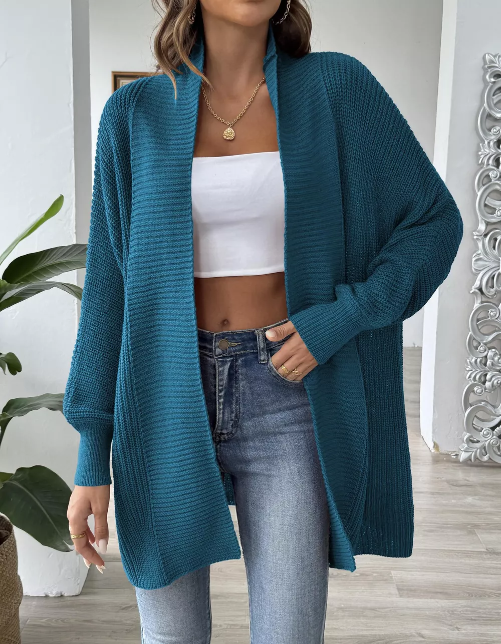 Open Front Ribbed Knit Cardigan, image 12
