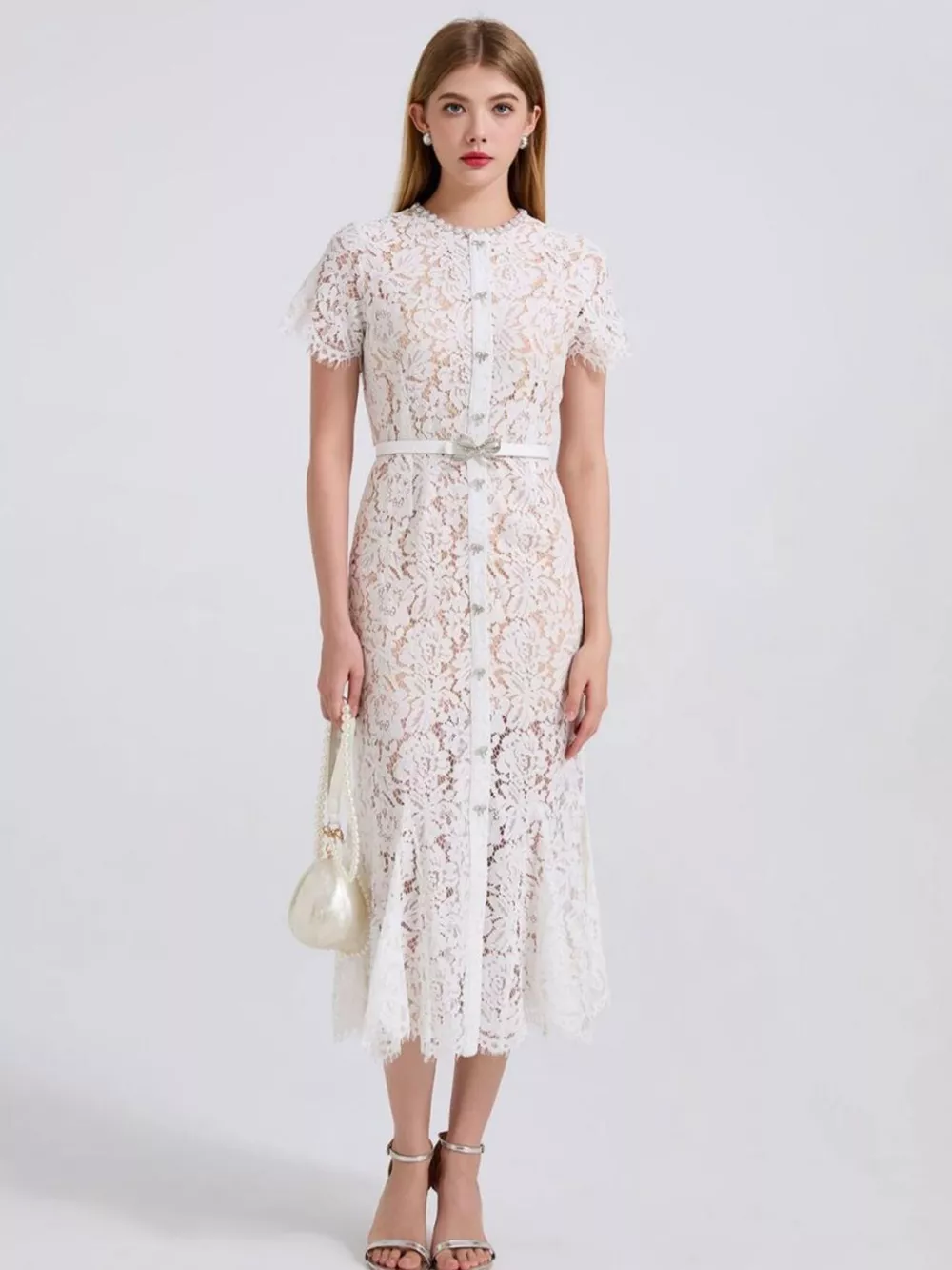 Lace Short Sleeve Mermaid Dress, image 19
