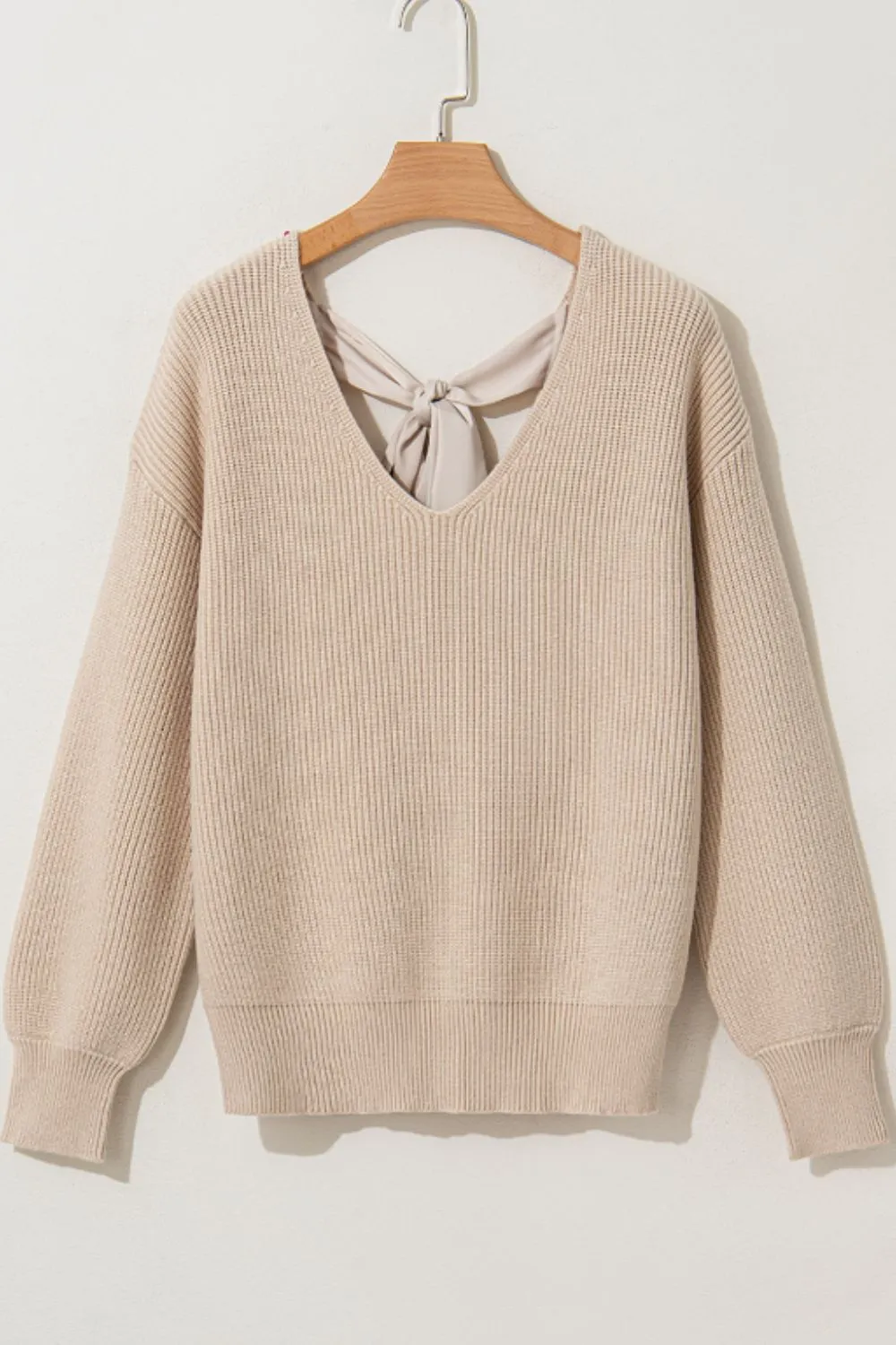 Tied Back V-Neck Long Sleeve Sweater, image 17