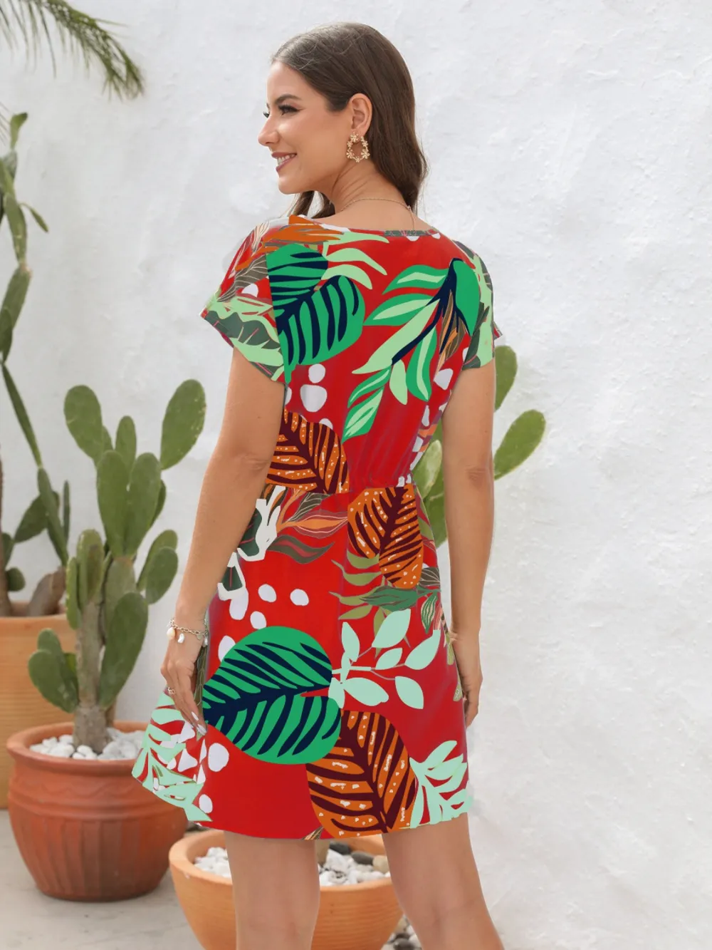 Drawstring Printed V-Neck Mini Dress, image 9