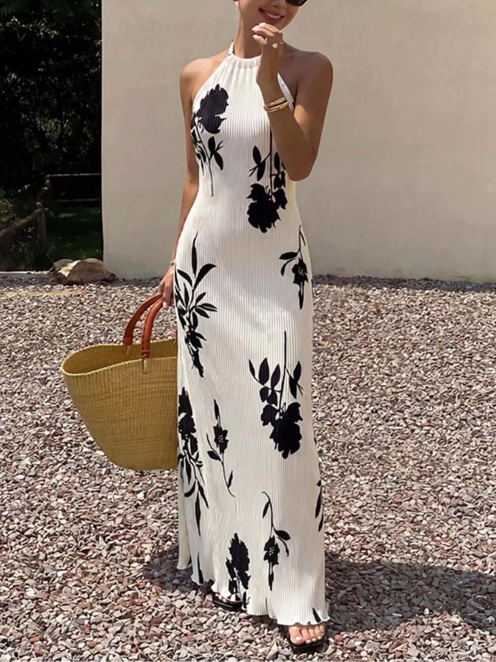 Floral Print Halter Neck Maxi Dress, image 2