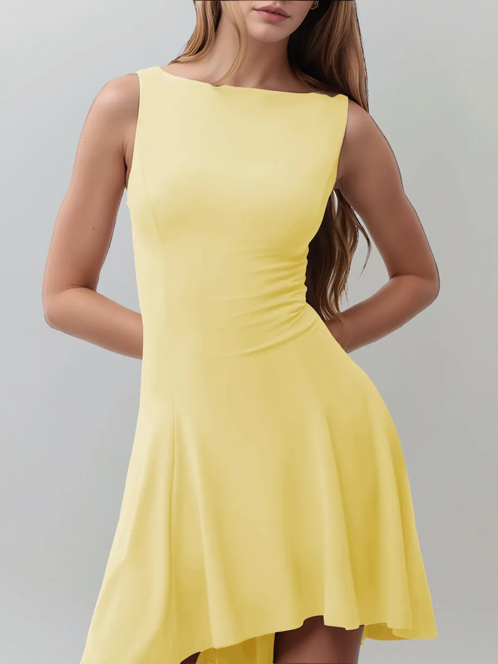 High-Low Round Neck Sleeveless Mini Dress, image 17