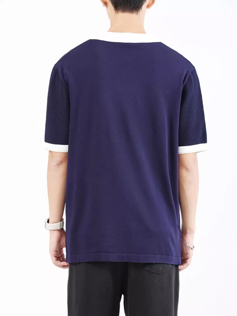 Men's Plus Size Textured Knit Polo with Zipper, image 6