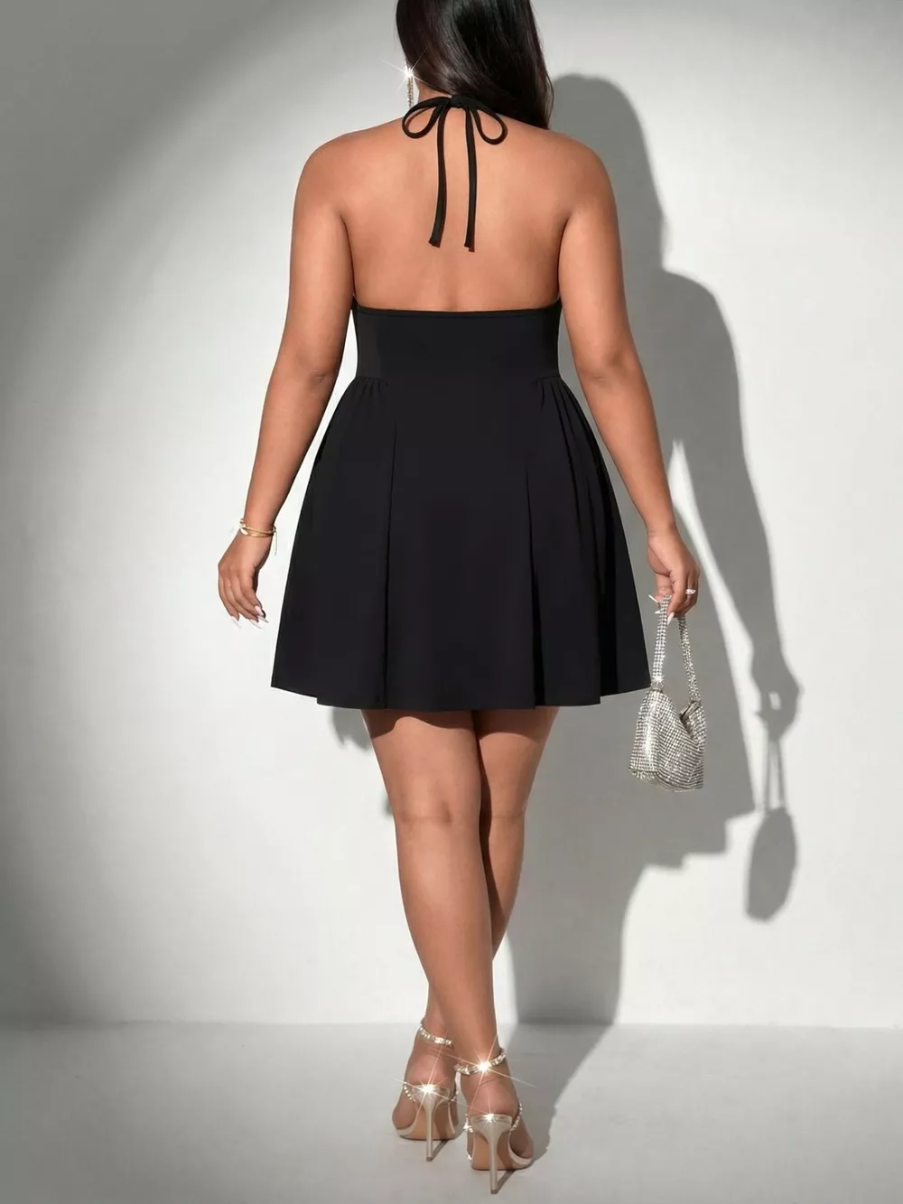 Plus Size Lace Trim Halter Neck A-Line Dress, image 5