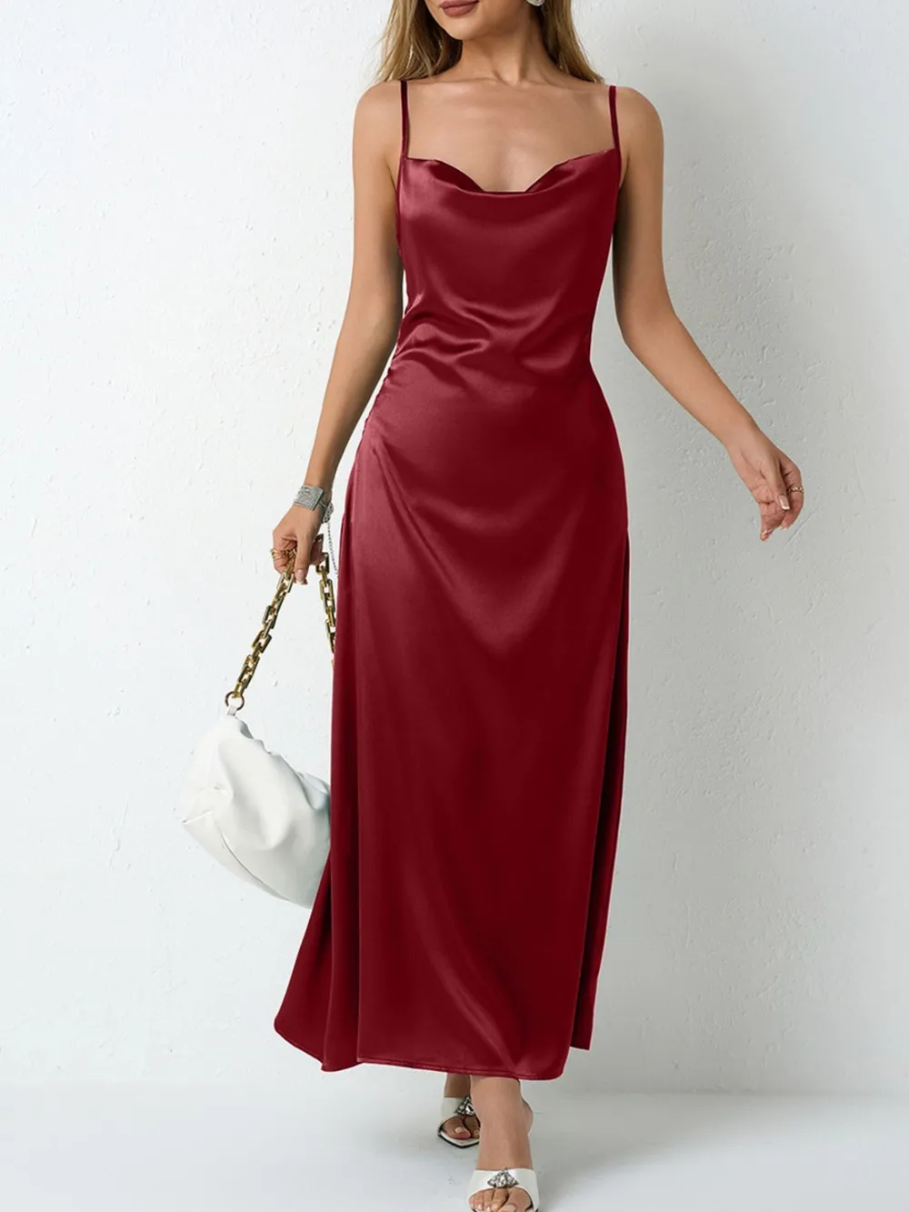 Satin Cowl Neck Cami Dress, image 15