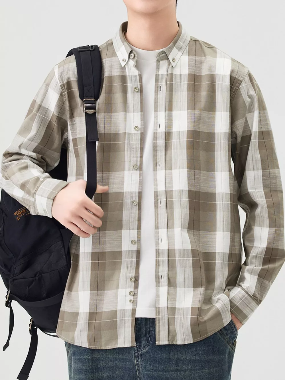 Men's Full Size Casual Plaid Long Sleeve Shirt Plus Size, image 4