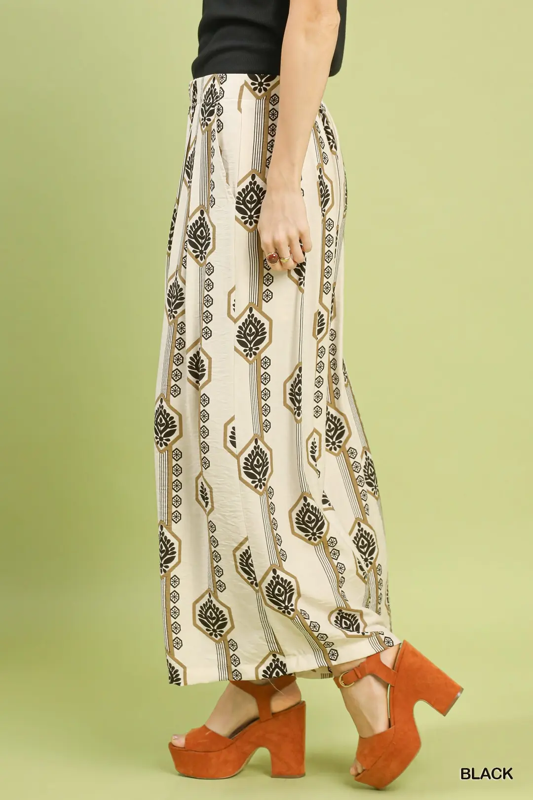 Geometric Boho Print Wide Leg Pants, image 2