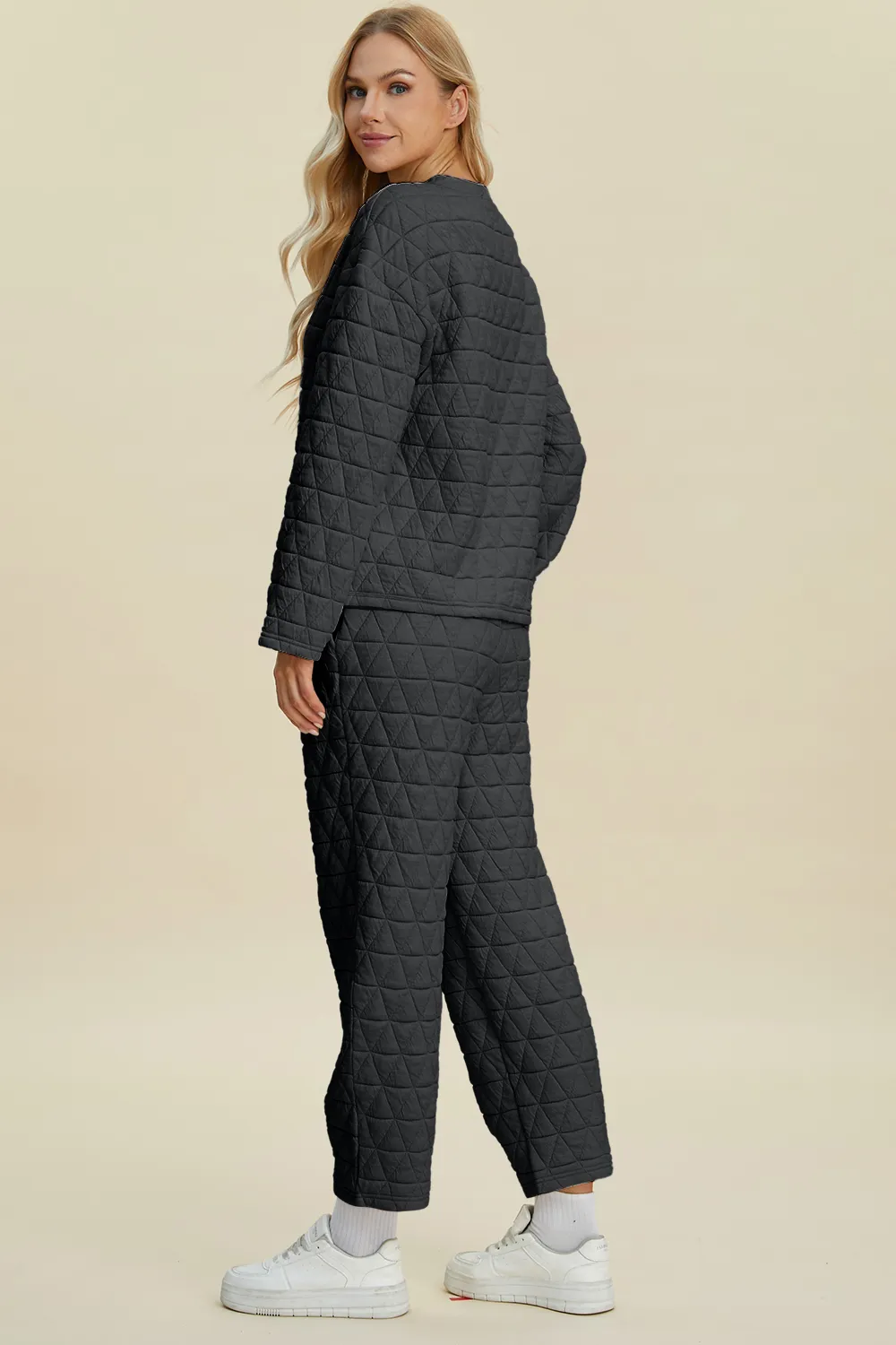 Full Size Texture Round Neck Long Sleeve Top and Pants Set, image 12
