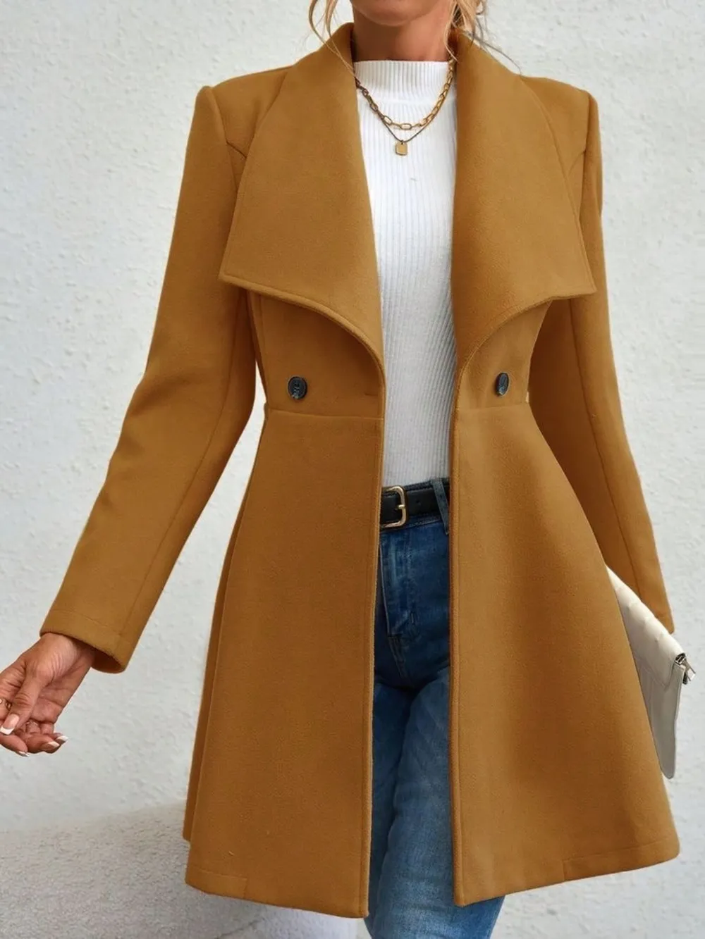 Collared Neck Button Up Long Sleeve Coat, image 14