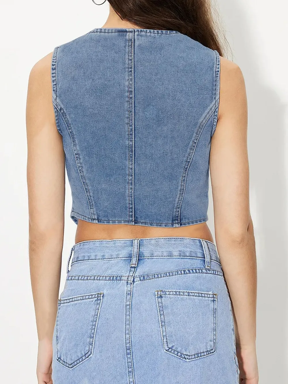 V-Neck Button Up Denim Vest, image 5