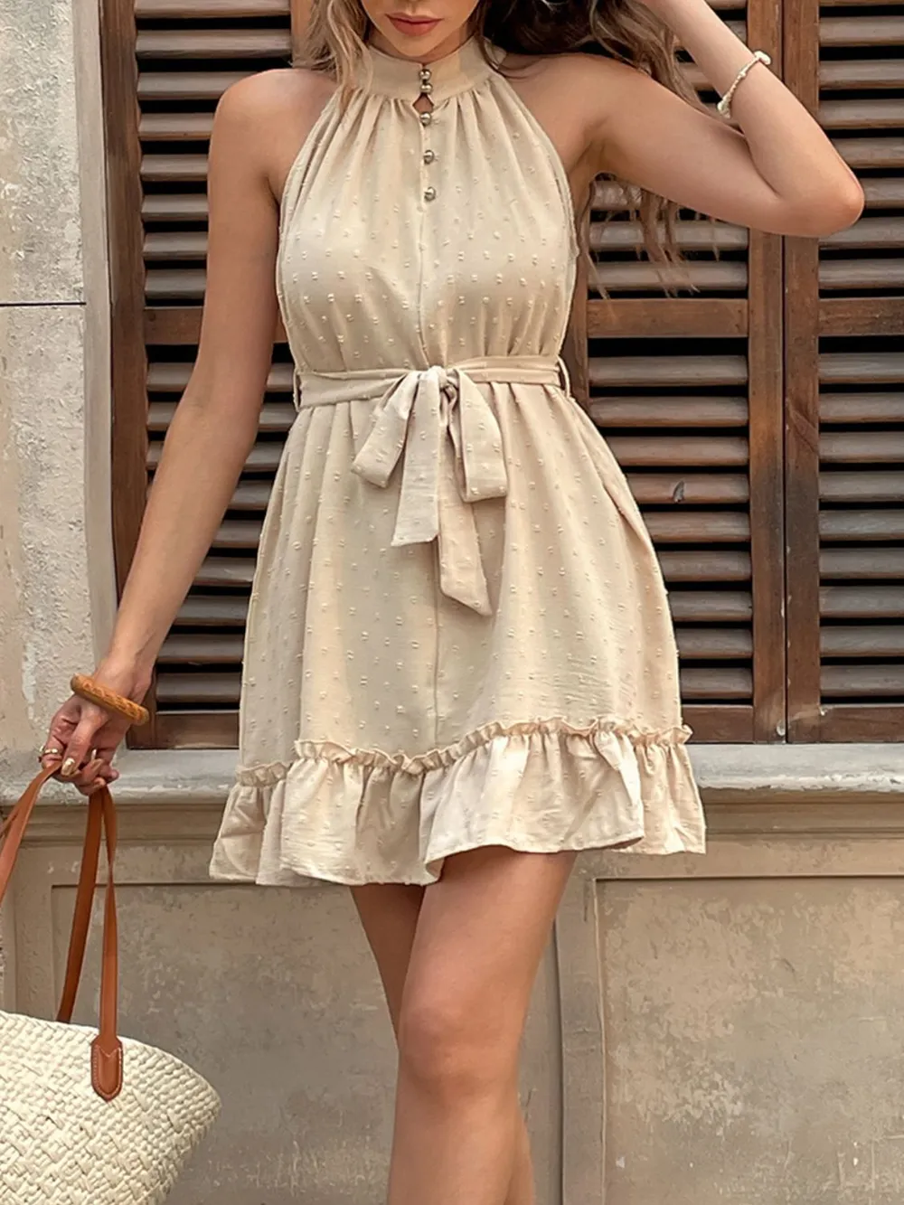 Swiss Dot Ruffled Sleeveless Mini Dress, image 5